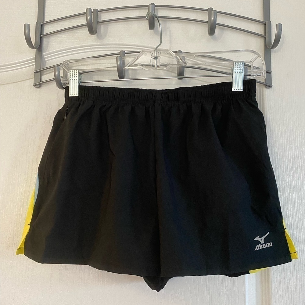 Women's Mizuno Small Mustang Black Lemon Running Shorts‎ NWT